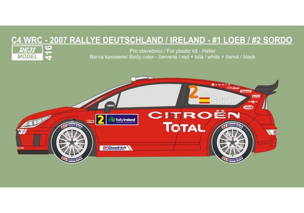 Decal 1/24 - Citroen C4 WRC - Deutschland / Ireland 2007 - #1 Loeb / #2 Sordo