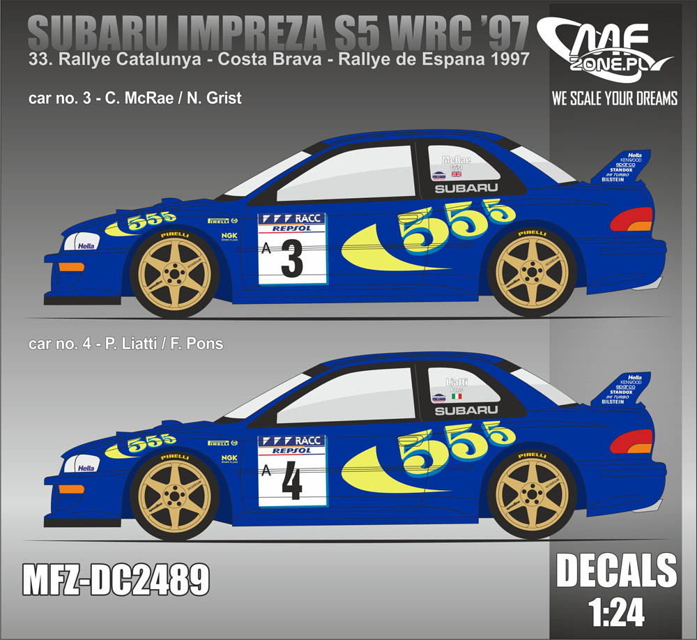 Decal 1/24 MF Zone - Subaru Impreza S5 WRC – 33. Rallye Catalunya 1997