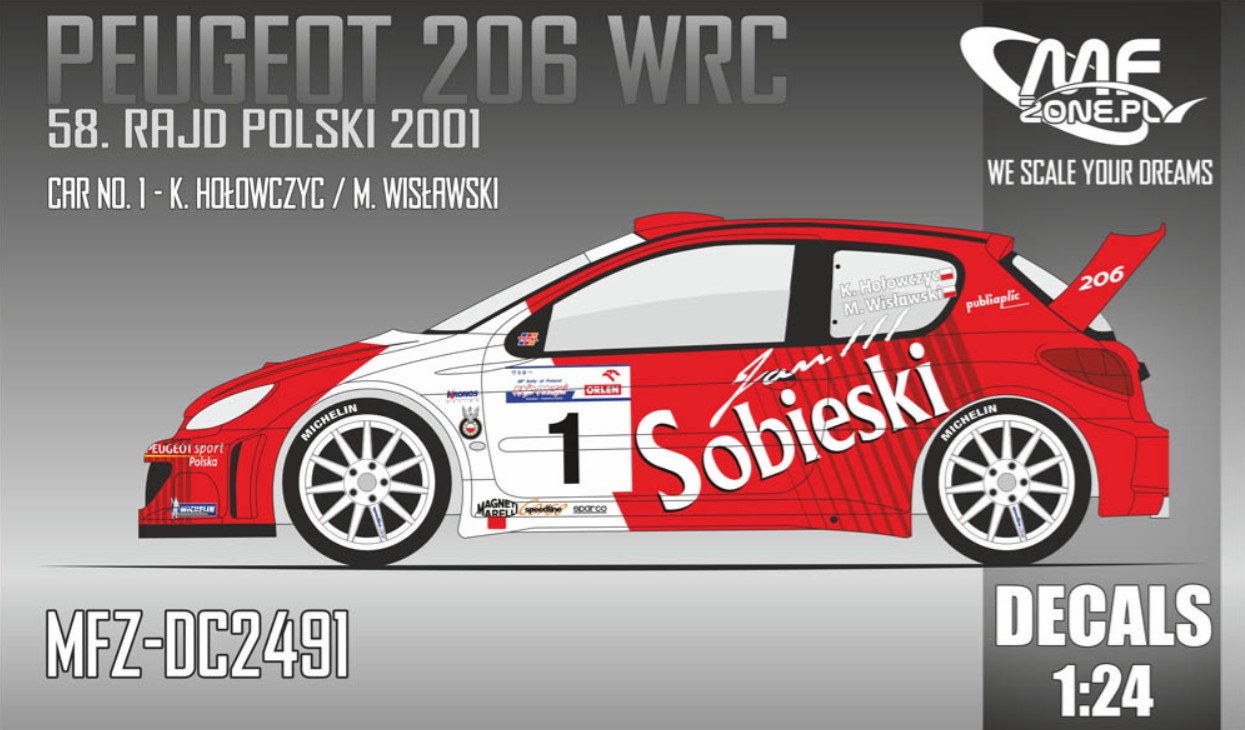 Decal 1/24 MF Zone - Peugeot 206 WRC K. Hołowczyc – 58. Rajd Polski 2001
