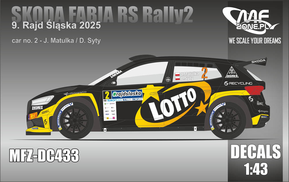 Decal 1/43 MF Zone - Skoda Fabia RS Rally2 J. Matulka – 9. Rajd Śląska 2025