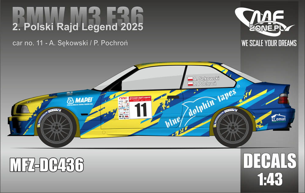 Decal 1/43 MF Zone - BMW M3 E36 A. Sękowski – 2. Polski Rajd Legend