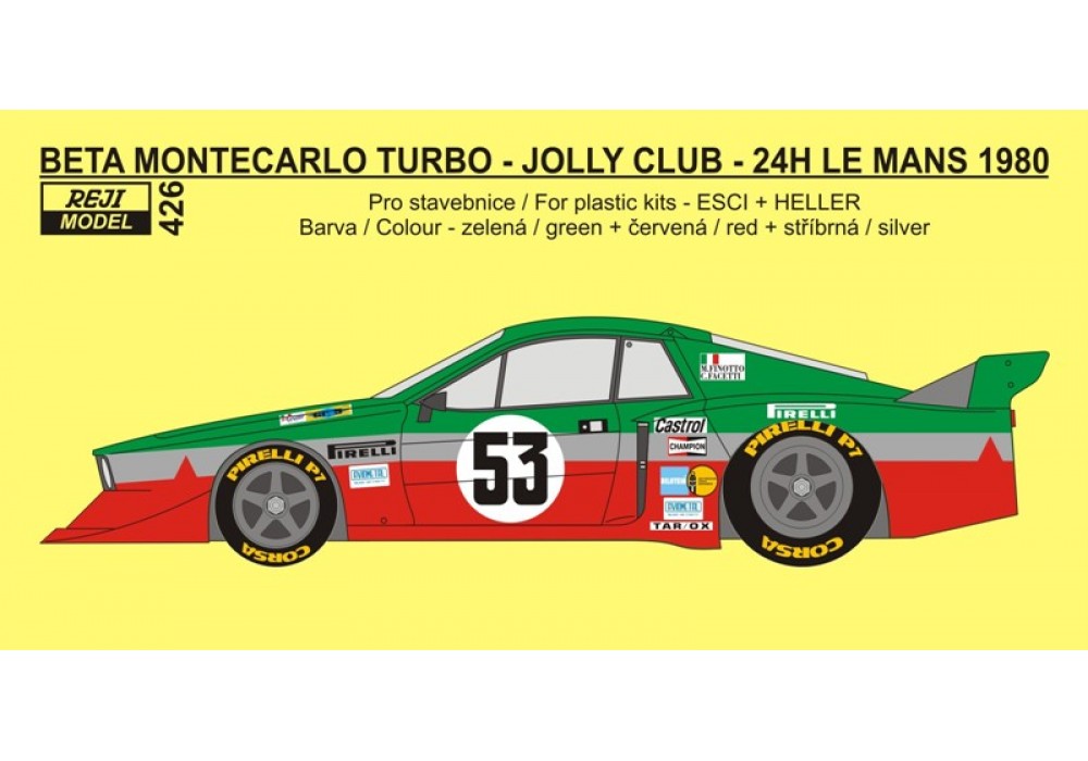 Decal 1/24 - Lancia Beta Montecarlo Turbo - 1980 Le Mans / Jolly Club