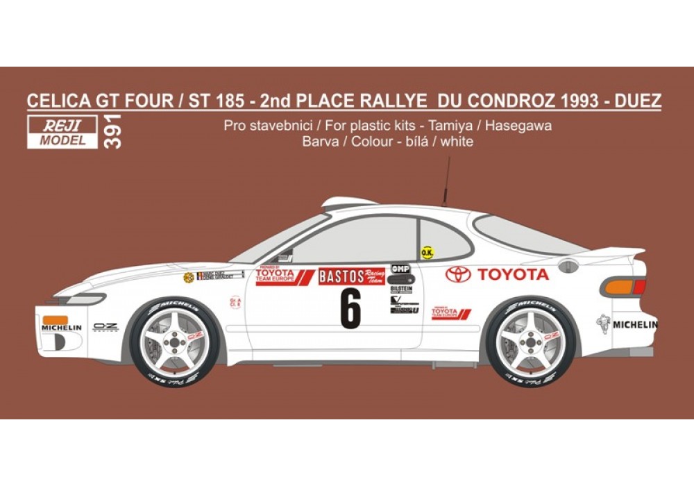 Decal 1/24 - Toyota Celica ST 185 - 2nd place Rallye du Condroz 1993 – Duez / Giraudet