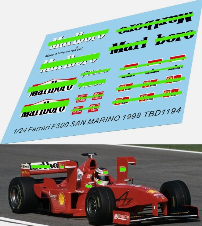Decals "MARLBORO" - Ferrari F300 Schumacher 1998 SAN MARINO