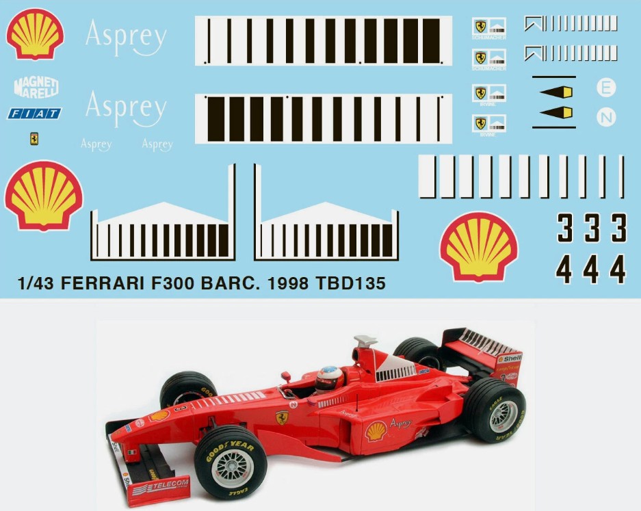 Decals "////////////" - FERRARI F300 F399 BARCODE SCHUMACHER 1998 1999