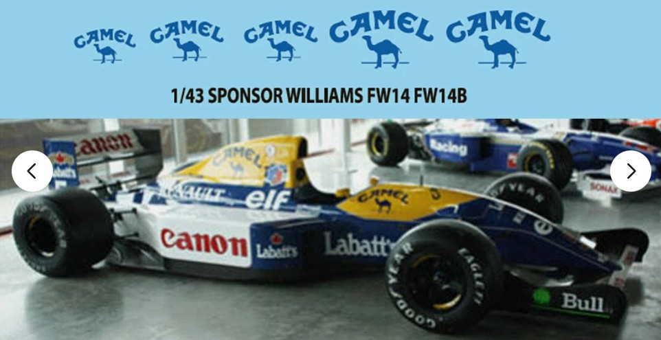 Decals "CAMEL" Williams FW14 FW14B FW15 FW15C