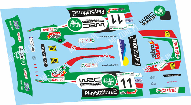 Decal 1/43 MF Zone - Mitsubishi Lancer Evo VI Kubica / Gerber – 42 Rajd Barbórka 2004