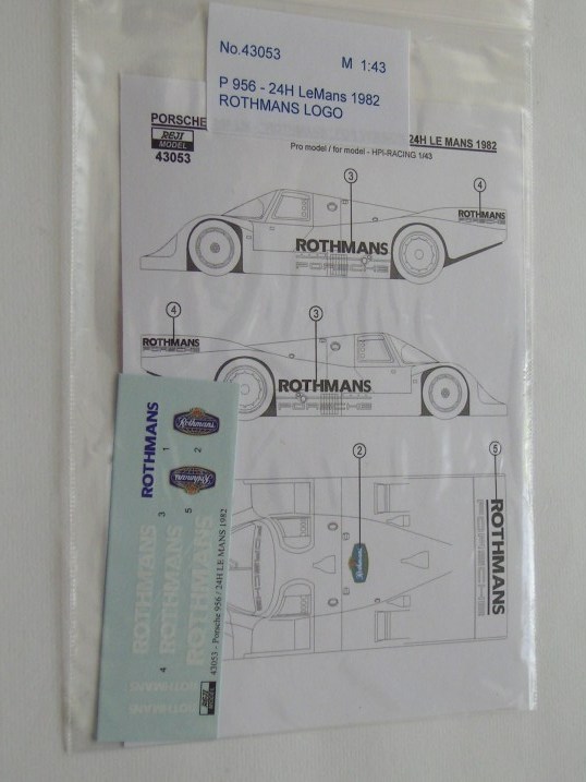Decal 1/43 Reji Model - Porsche 956 - 24H LeMans 1982 - ROTHMANS LOGO