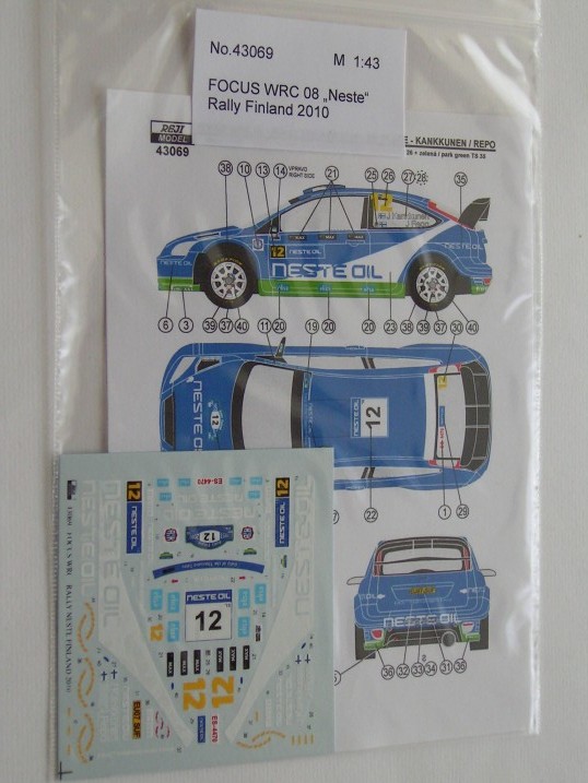 Decal 1/43 Reji Model - Ford Focus WRC - Rally Finland 2010/ J. Kankkunen
