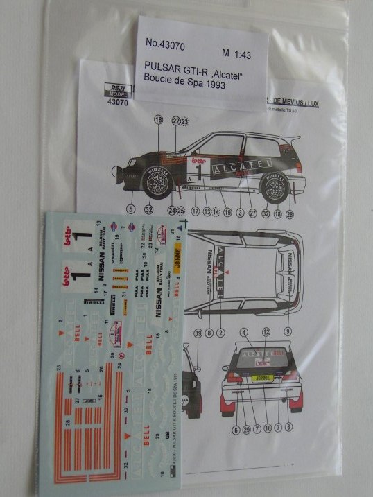 Decal 1/43 Reji Model - Nissan Pulsar GTI-R - Boucle de Spa 1993/ De Mevius