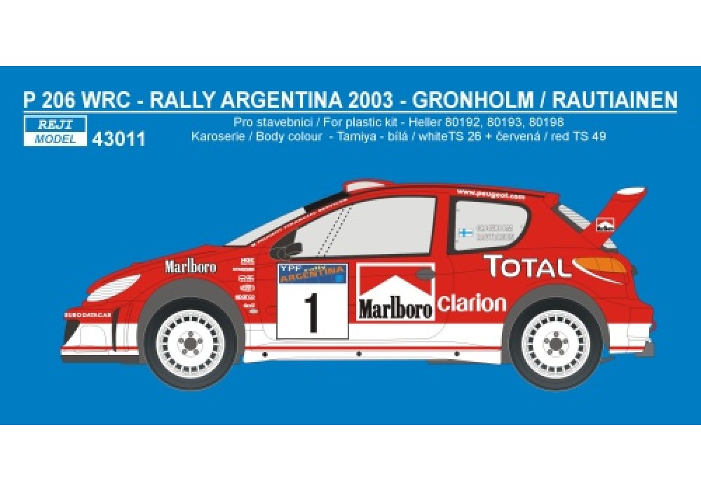 Decal 1/43 Reji Model - Peugeot 206 WRC - Rally Argentina 03/ MARLBORO