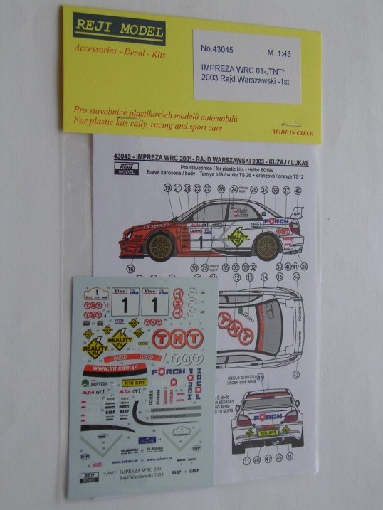 Decal 1/43 Reji Model - Subaru Impreza WRC - Rajd Warzsawski 2001/ Kuzaj