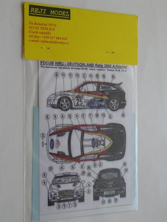Decal 1/43 Reji Model - Ford Focus WRC - Rally Deutschland 02/ A. Kremer
