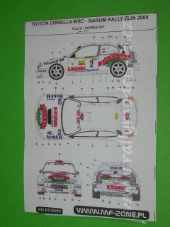Decal 1/43 MF Zone - Toyota Corolla WRC Kulig - Barum Rally Zlin 2000