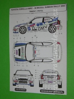 Decal 1/43 MF Zone - Toyota Corolla WRC Trneny - 38 Mogul Sumava Rally 2003