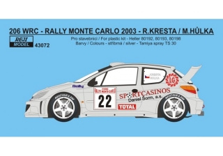 Decal 1/43 Reji Model - Peugeot 206 WRC - Rally Monte Carlo 2003/ R. Kresta