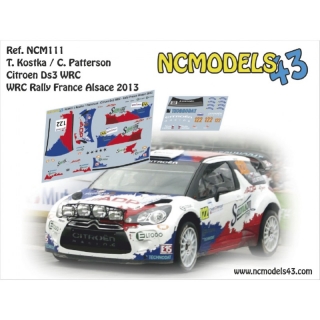 Decal 1/43  Tomas Kostka - Citroen DS3 WRC - Rallye de France - Alsace 2013