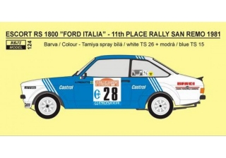 Decal 1/24 Reji model - Ford Escort RS 1800 „FORD ITALIA“ Rallye San Remo 1981