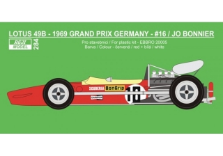 Decal 1/20 Reji model - Lotus 49B - 1969 GP Germany - Jo Bonnier