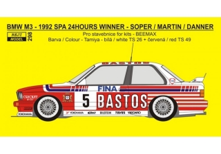 Decal 1/24 - BMW M3 - Winner 1992 Spa 24 Hours - Soper / Martin / Danner