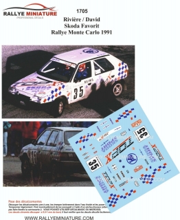 Decals 1/43 Škoda Favorit - Rally Monte Carlo 1991/ Riviere, David