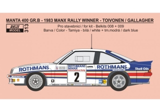 Decal 1/24 - Opel Manta 400 Gr.B - 1983 Manx Rallye winner - Toivonen