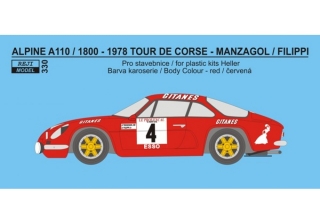 Decal 1/24 - Alpine A 110 / 1800 - Tour de Corse 1978 - Manzagol / Filippi