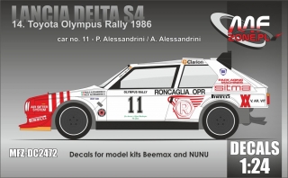 Decal 1/24 MF Zone - Lancia Delta S4 - 14. Toyota Olympus Rally 86/ Alessandrini