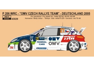 Decal 1/43 Reji Model - Peugeot 206 WRC „OMV“ Rally Šumava / Deutschland 2005