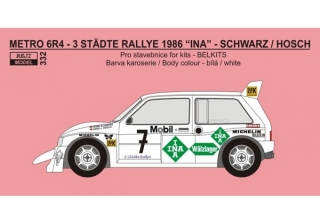 Decal 1/24 - Metro 6R4 - INA - 3-Städte Rallye 1986 - Schwarz / Hösch