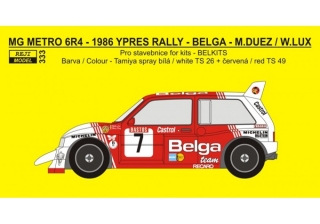 Decal 1/24 - Metro 6R4 - BELGA - Rally Ypres 1986 - Duez / Lux
