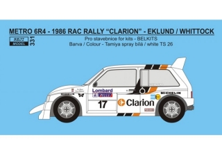 Decal 1/24 - Metro 6R4 - Clarion team Eeurope - RAC Rally 1986 - Eklund / Whitto