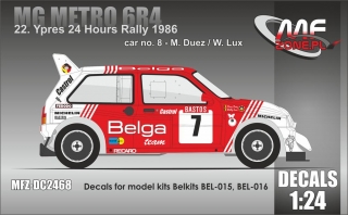 Decal 1/24 MF Zone - MG Metro 6R4 M. Duez - Ypres 24 Hours Rally 1986