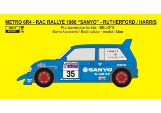 Decal 1/24 - Metro 6R4 - SANYO - RAC Rally 1986 - Rutherford / Harris