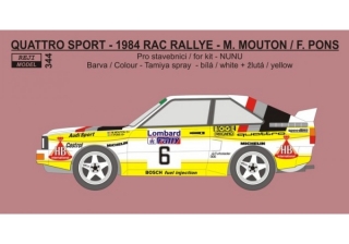 Decal 1/24 - Audi Quattro Sport - 1984 RAC Rallye Mouton / Pons