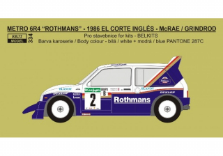 Decal 1/24 - Metro 6R4 - Rothmans rallye team 1986 - J.McRae
