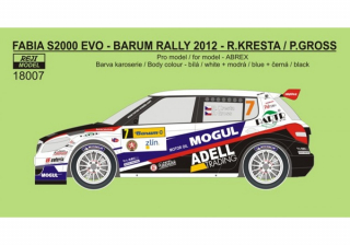 Decal 1/18 Reji Model - Fabia S2000 EVO - Barum Rally 2012 - Kresta / Gross