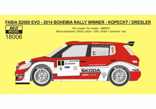Decal 1/18 Reji Model - Fabia S2000 EVO - Bohemia rally 2014 "Retro design" 