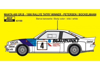 Decal 1/43 Reji Model - Opel Manta 400 Gr.B - 1986 Rallye Tatry winner - Peterse