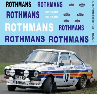 Decals 1/18 "ROTHMANS" - Ford Escort 1981