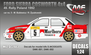 Decal 1/24 MF Zone - Ford Sierra Cosworth 4×4 M. Bublewicz – 49. Rally Poland 92
