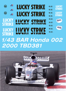 Decals "LUCKY STRIKE" - Bar Honda 002 02 2000 Villeneuve