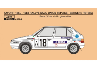 Decal 1/43 Reji Model - Škoda Favorit 136L - Rallye Teplice 1988 - Berger / Petera